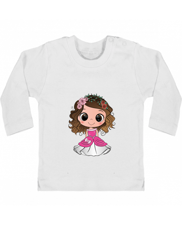 T-shirt bébé Princesse brune aux yeux bruns avec une robe rose manches longues du designer EmmaCreat