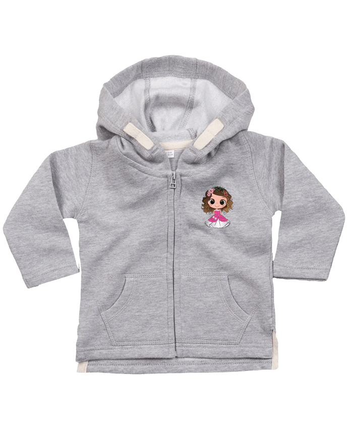 Sweat à capuche bébé zippé Princesse brune aux yeux bruns avec une robe rose par EmmaCreation