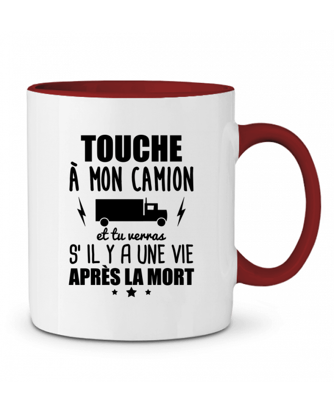 Mug bicolore Touche à mon camion, chauffeur routier Benichan