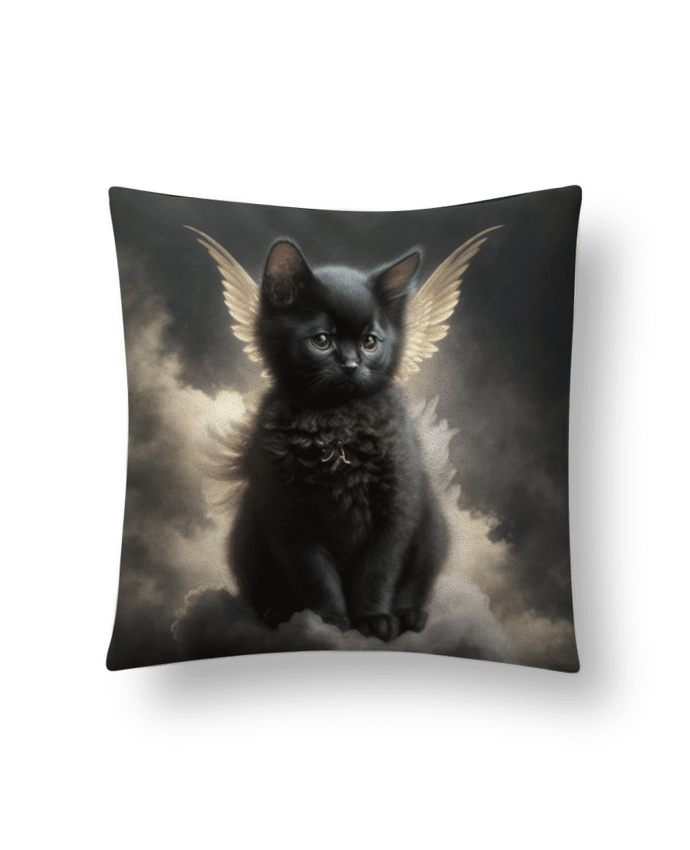 Coussin suédine Chat Noir Ange par NewDesignPhoto