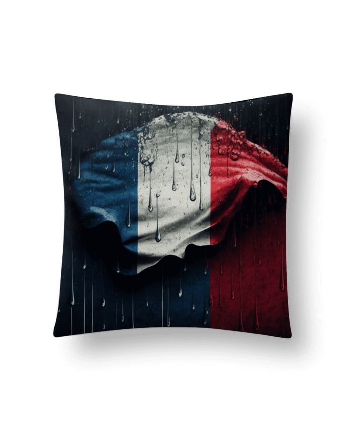 Coussin suédine Drapeau France sous la Pluie par NewDesignPhoto