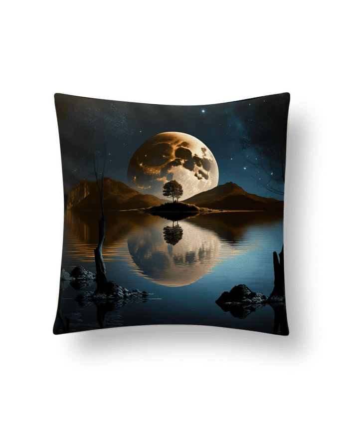 Coussin suédine Pleine Lune Montagne et Rivière par NewDesignPhoto