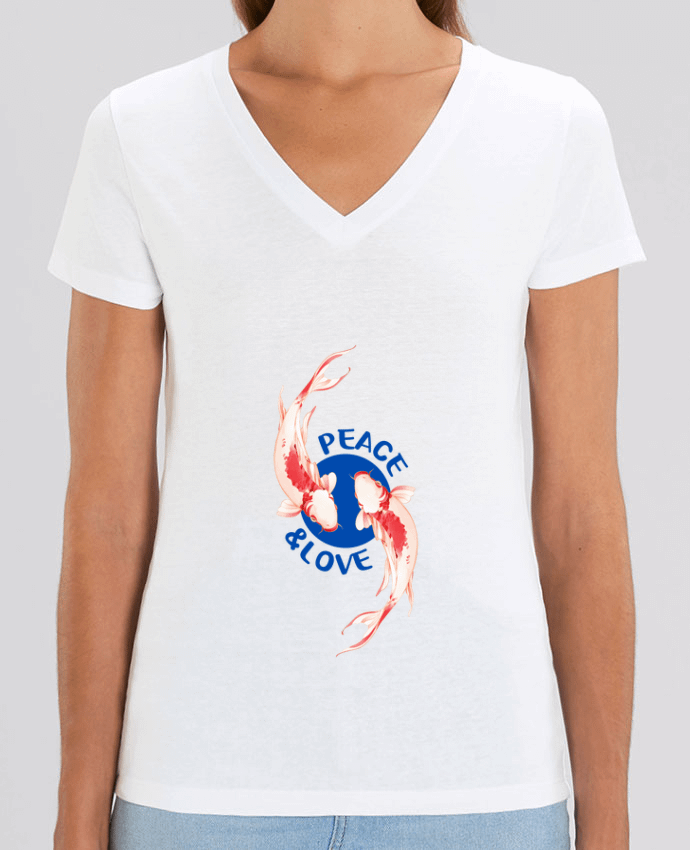 Camiseta Mujer Cuello V Stella EVOKER Peace and Love. Par  TEESIGN