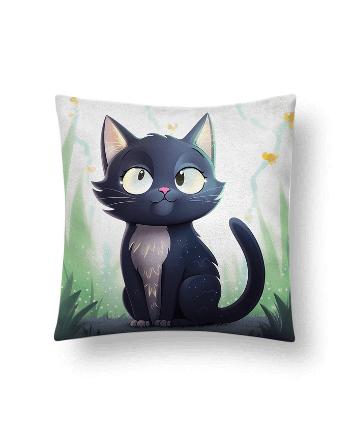 Coussin suédine Chat blanc et noir dans le jardin magique. Art digital par Boris