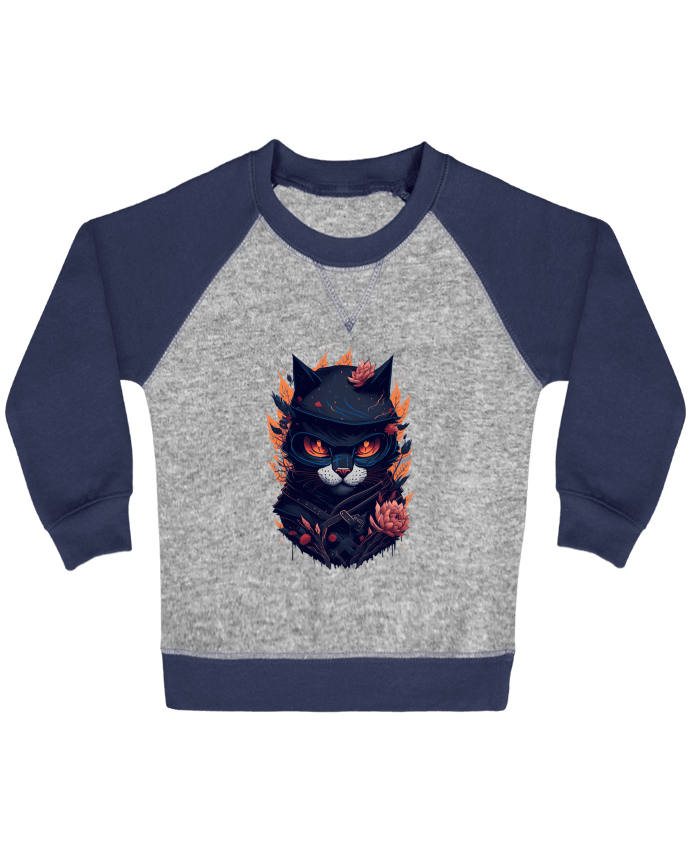 Sweat bébé manches contrastée Ninja Chat : Design Unique et Amusant pour les Amoureux des Chats et N