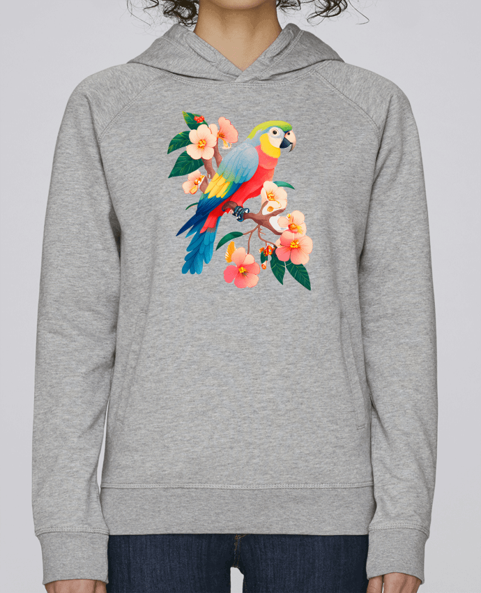 Sweat capuche femme perroquet fleurie par EliseDesign