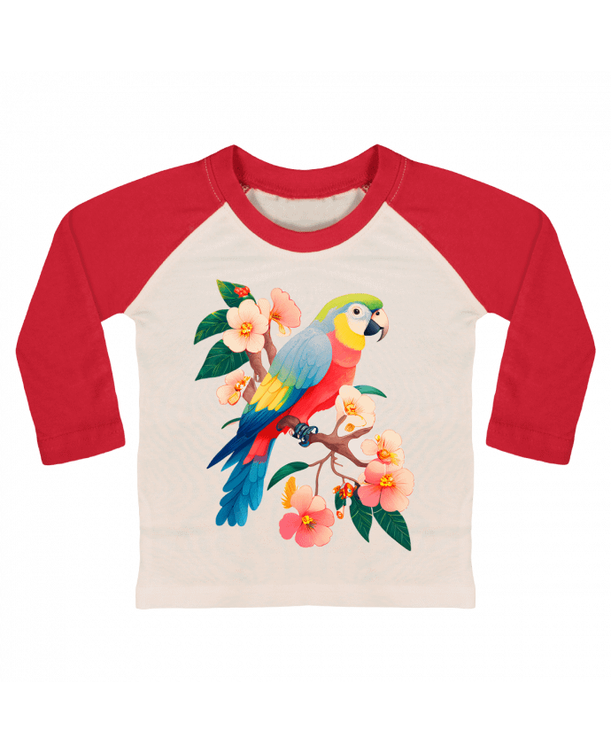 Tee-shirt Bébé Baseball ML perroquet fleurie par EliseDesign