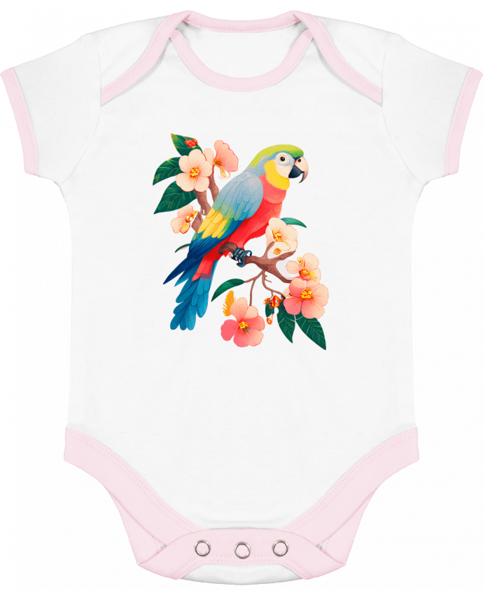 Body bébé manches contrastées perroquet fleurie par EliseDesign