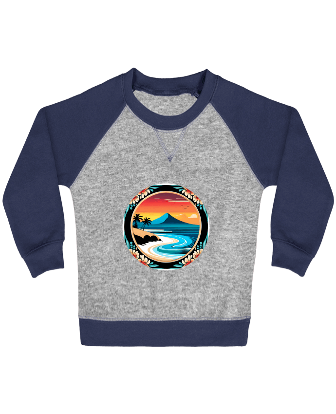 Sweat bébé manches contrastée plage fleurie par EliseDesign