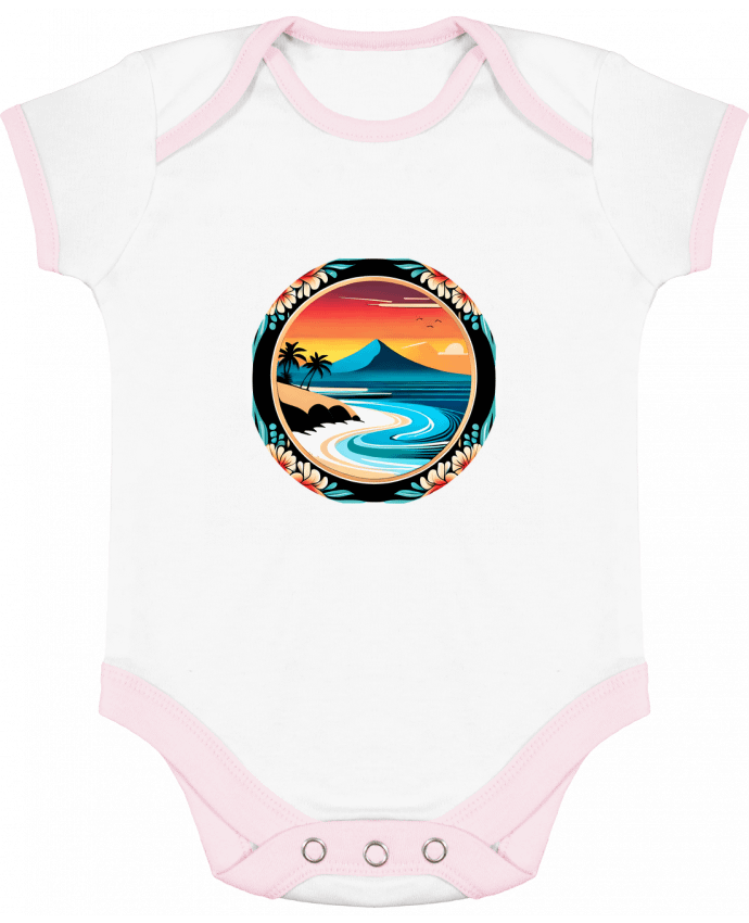 Body bébé manches contrastées plage fleurie par EliseDesign