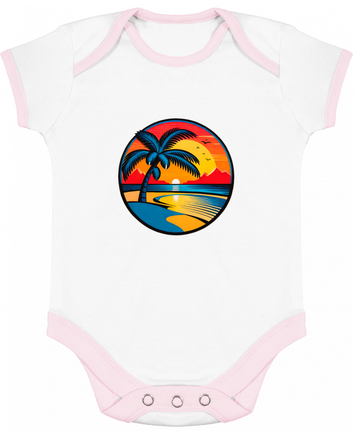 Body bébé manches contrastées plage palmier sable par EliseDesign