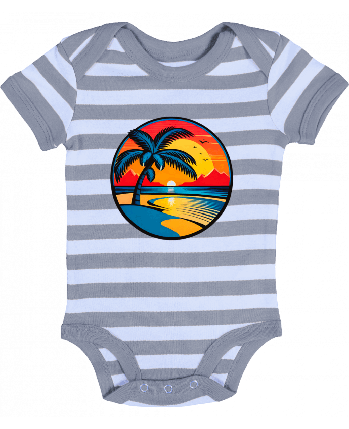 Body Bébé Rayé plage palmier sable - EliseDesign