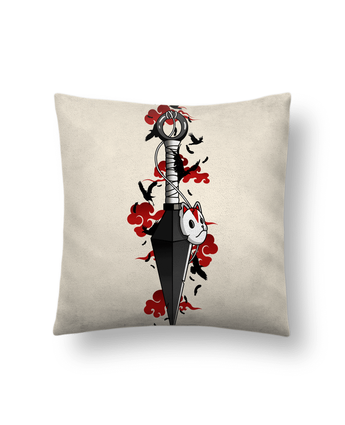 Coussin suédine Kunai nuages rouges corbeaux - Japonais par LM2Kone