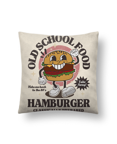 Coussin suédine Old school Food - Hamburger par LM2Kone