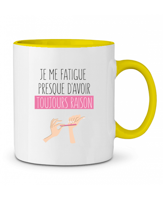 Mug bicolore Je me fatigue presque d'avoir raison tunetoo