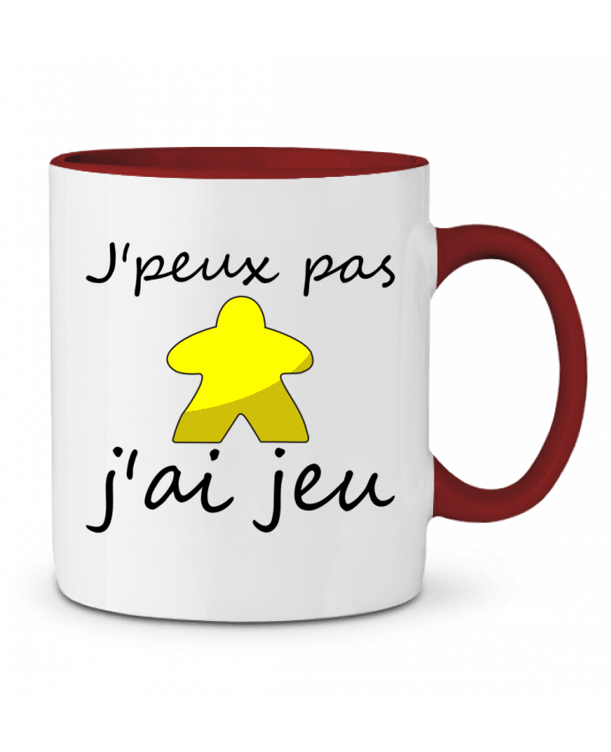 Mug bicolore j'peux pas j'ai jeu meeple jaune Le Repaire des Joueurs