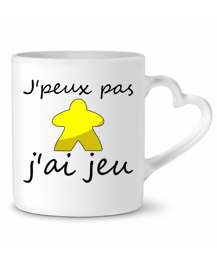 Mug coeur j'peux pas j'ai jeu meeple jaune par Le Repaire des Joueurs