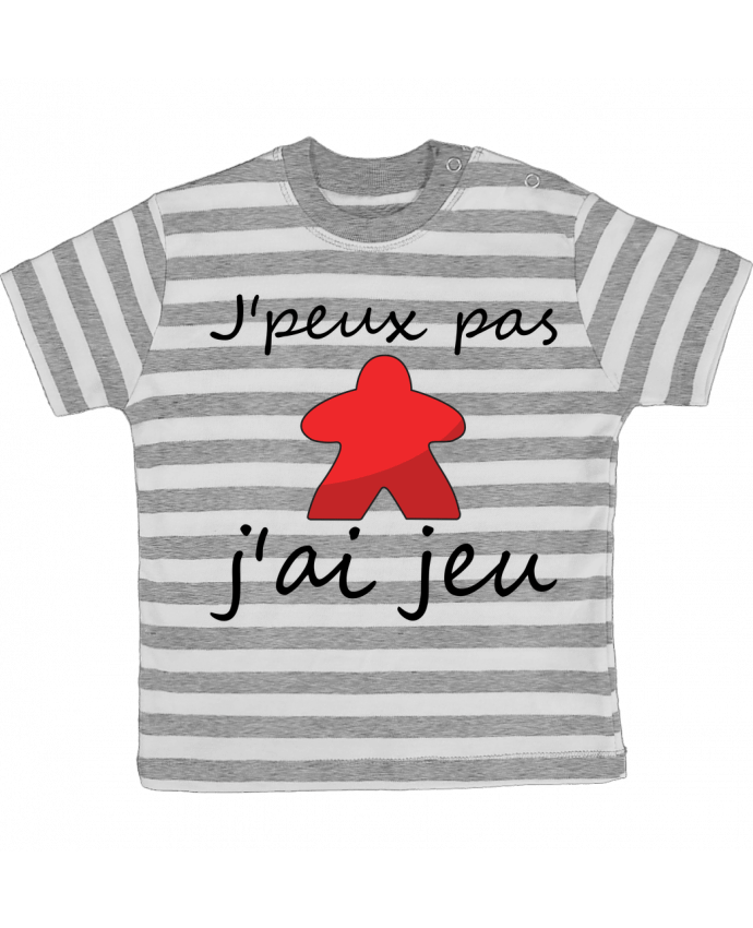 Tee-shirt bébé à rayures j'peux pas j'ai jeu Meeple Rouge par Le Repaire des Joueurs