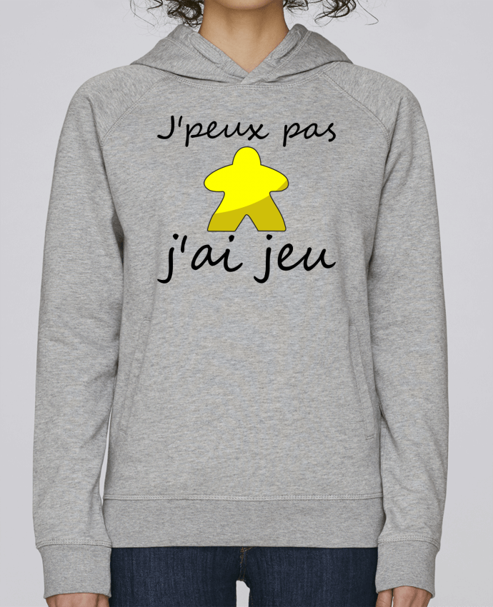 Sweat capuche femme j'peux pas j'ai jeu meeple jaune par Le Repaire des Joueurs