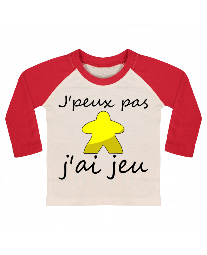 Tee-shirt Bébé Baseball ML j'peux pas j'ai jeu meeple jaune par Le Repaire des Joueurs