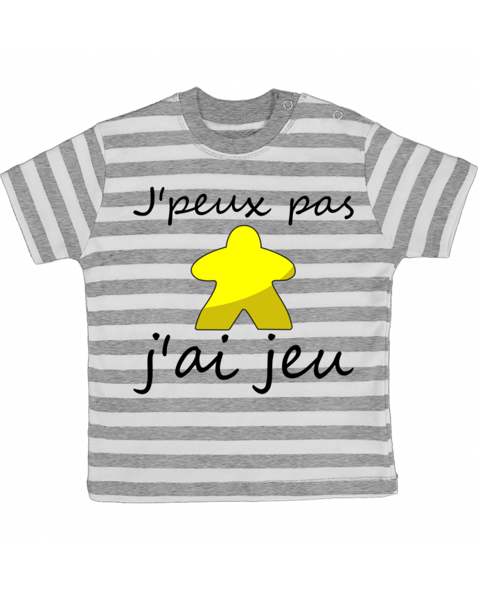 Tee-shirt bébé à rayures j'peux pas j'ai jeu meeple jaune par Le Repaire des Joueurs