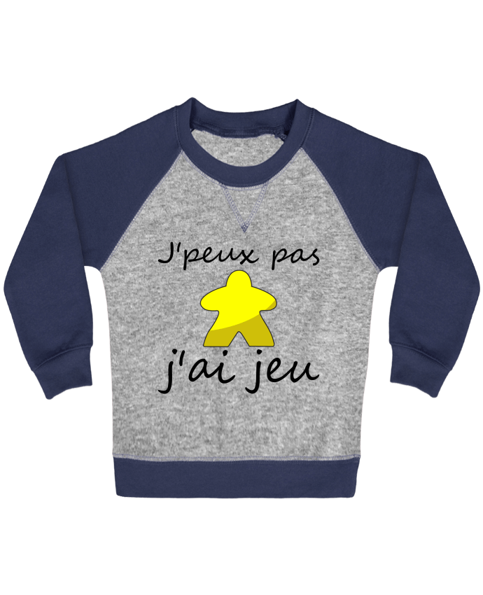 Sweat bébé manches contrastée j'peux pas j'ai jeu meeple jaune par Le Repaire des Joueurs