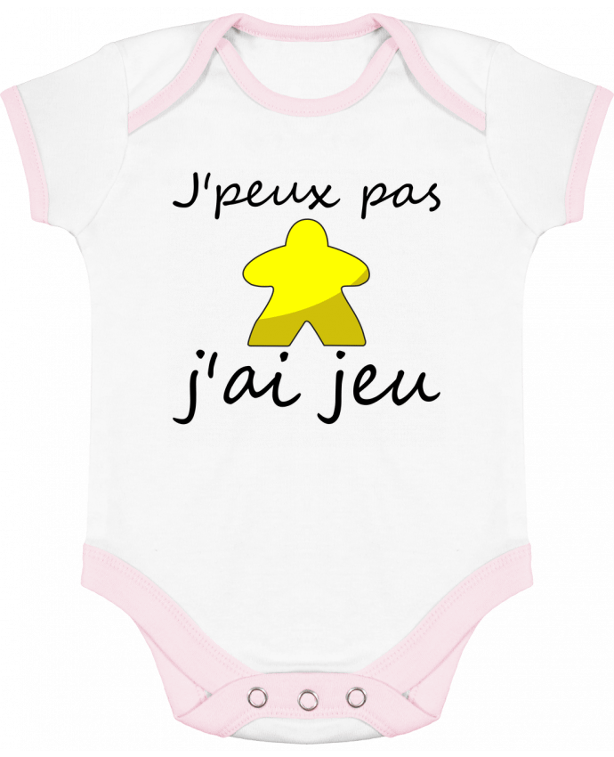 Body bébé manches contrastées j'peux pas j'ai jeu meeple jaune par Le Repaire des Joueurs