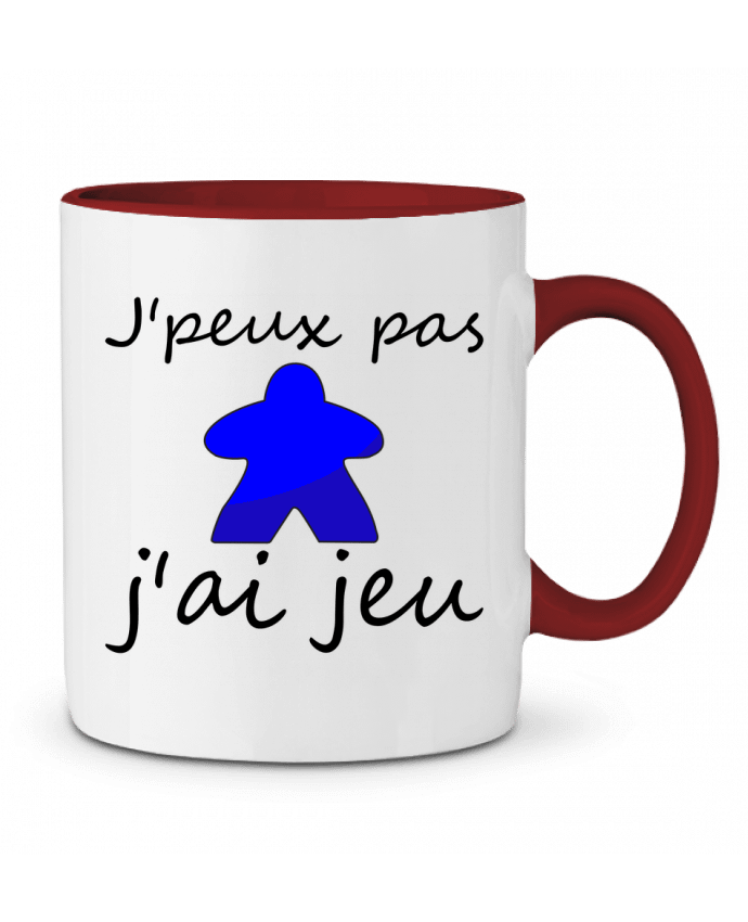 Mug bicolore j'peux pas j'ai jeu meeple bleu Le Repaire des Joueurs