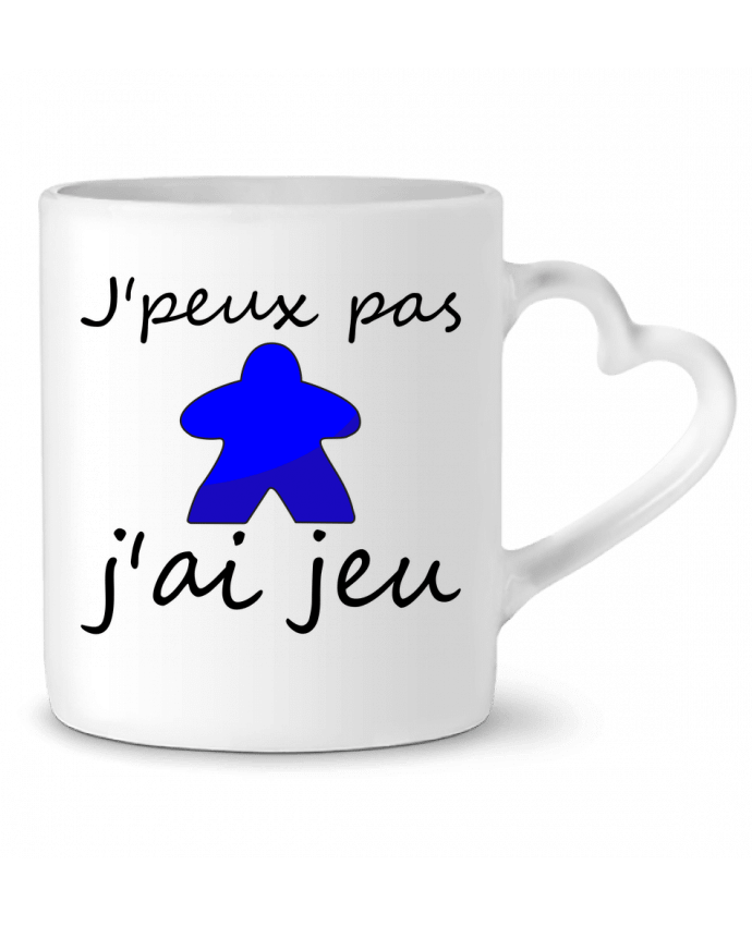 Mug coeur j'peux pas j'ai jeu meeple bleu par Le Repaire des Joueurs