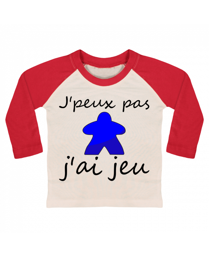 Tee-shirt Bébé Baseball ML j'peux pas j'ai jeu meeple bleu par Le Repaire des Joueurs