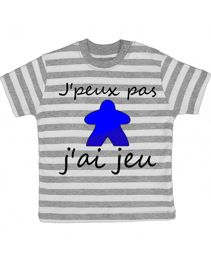 Tee-shirt bébé à rayures j'peux pas j'ai jeu meeple bleu par Le Repaire des Joueurs