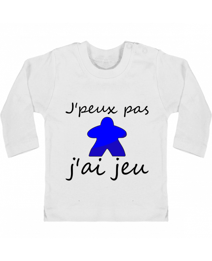 T-shirt bébé j'peux pas j'ai jeu meeple bleu manches longues du designer Le Repaire des Joueurs