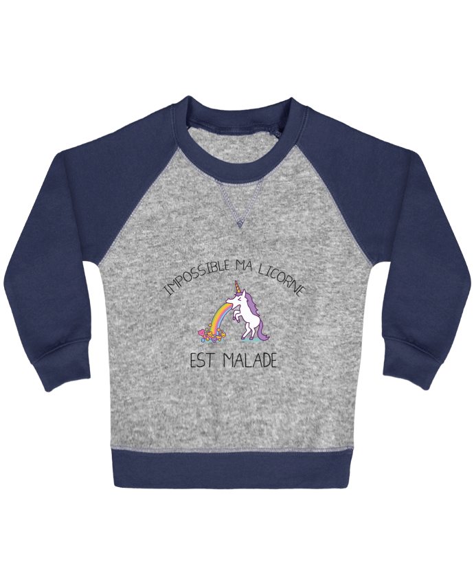 Sweat bébé manches contrastée Impossible ma licorne est malade ! par tunetoo