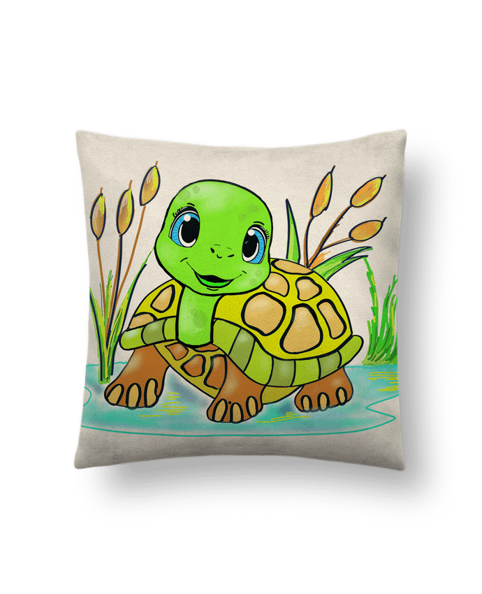 Coussin suédine La Tortue souriante. par Jacques design