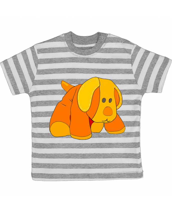 Tee-shirt bébé à rayures Petit chien doudou en peluche par Bief Designs.