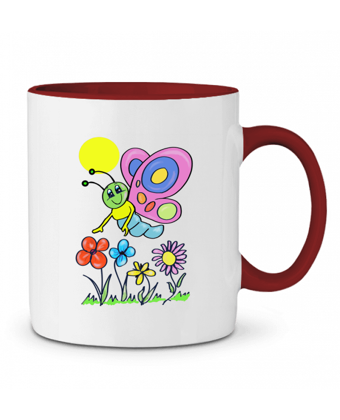 Mug bicolore Papillon et fleurs enfant. Bief Designs.