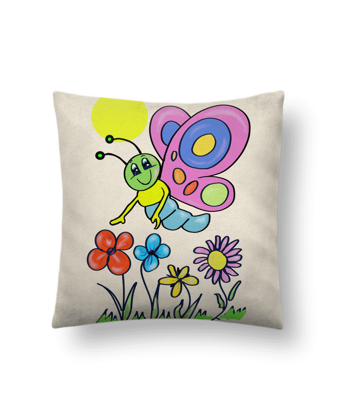 Coussin suédine Papillon et fleurs enfant. par Bief Designs.