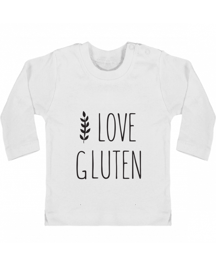 Baby T-shirt with press-studs long sleeve I love gluten by Ruuud manches longues du designer Ruuud