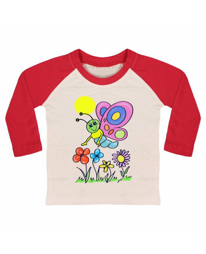 Tee-shirt Bébé Baseball ML Papillon et fleurs enfant. par Bief Designs.