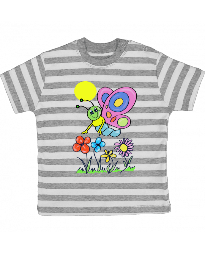 Tee-shirt bébé à rayures Papillon et fleurs enfant. par Bief Designs.