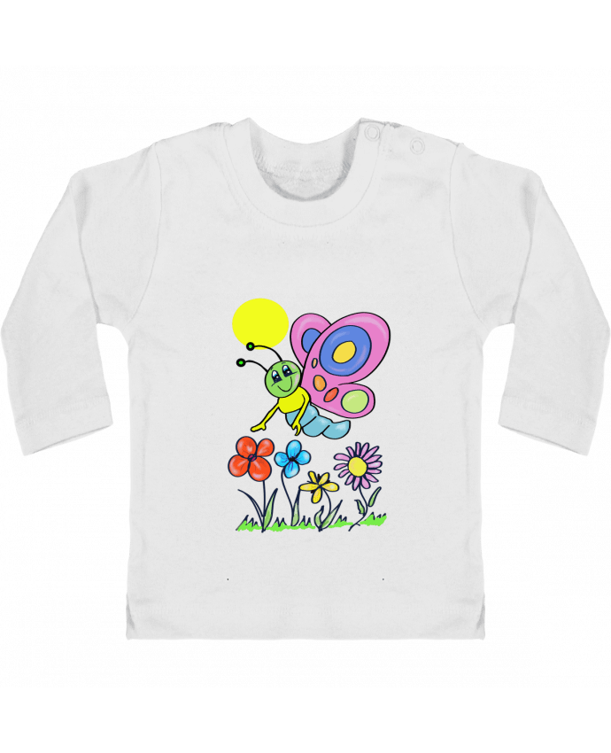 T-shirt bébé Papillon et fleurs enfant. manches longues du designer Bief Designs.