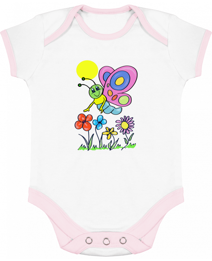 Body bébé manches contrastées Papillon et fleurs enfant. par Bief Designs.