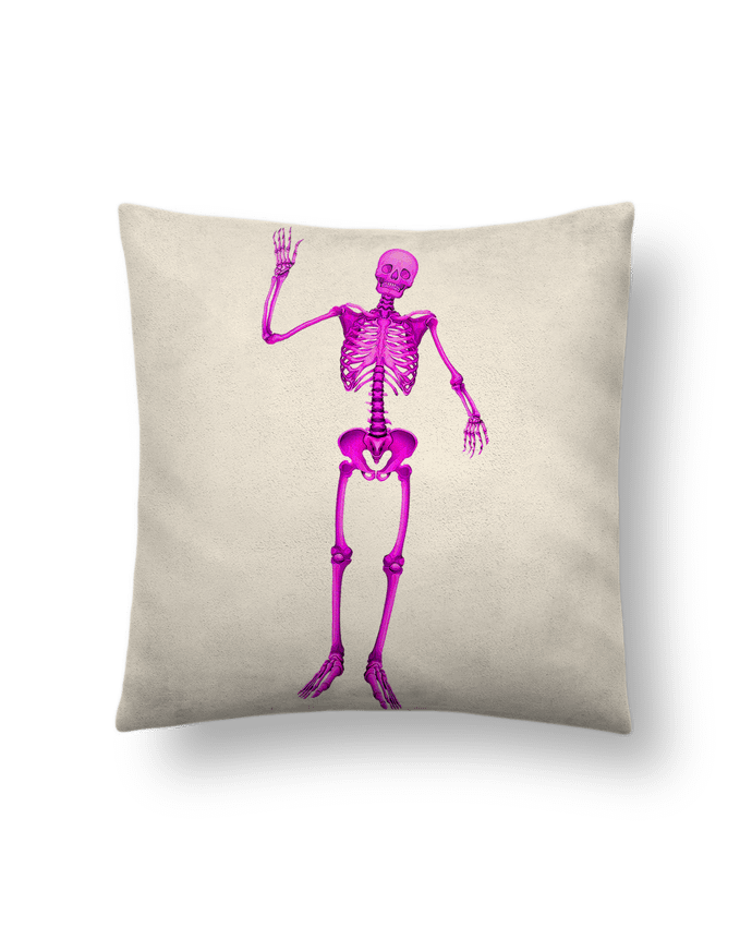 Coussin suédine Squelette violet salut sur fond noir par                               