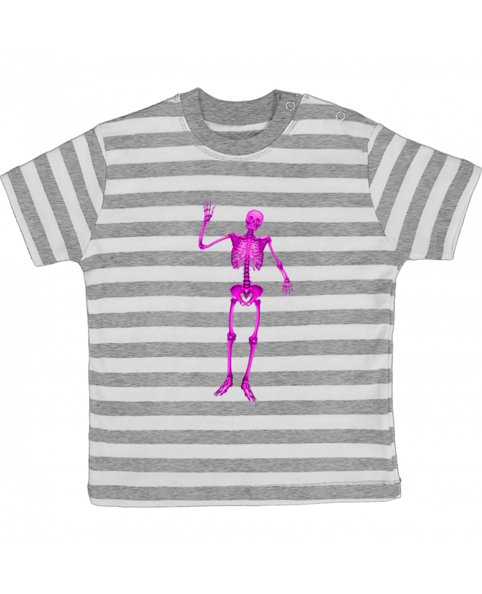 Tee-shirt bébé à rayures Squelette violet salut sur fond noir par                               