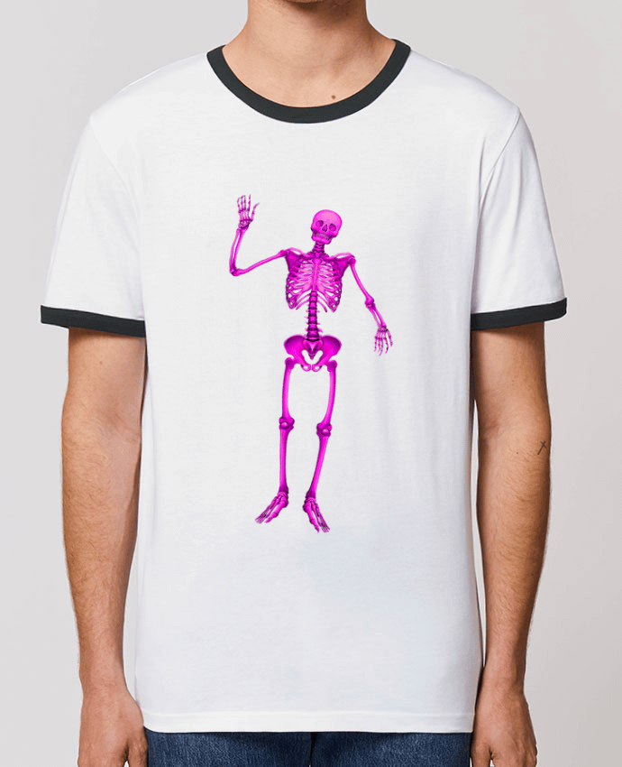 T-shirt Squelette violet salut sur fond noir par                               