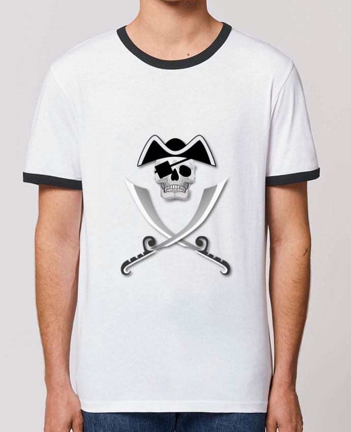 T-shirt Pirate blanc, crâne, tête de mort, avec sabre spécial Haloween par                          