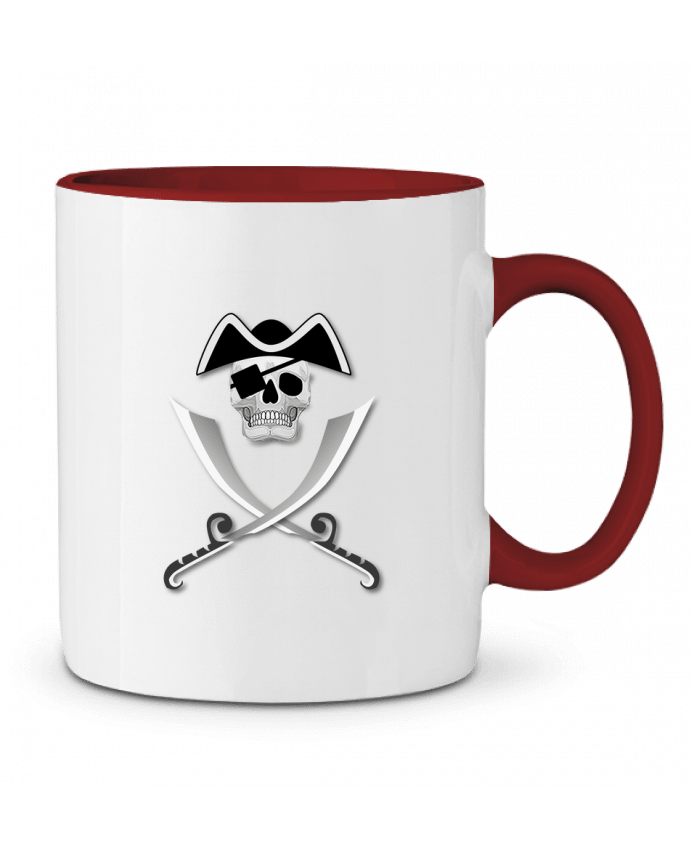 Mug bicolore Pirate blanc, crâne, tête de mort, avec sabre spécial Haloween                         