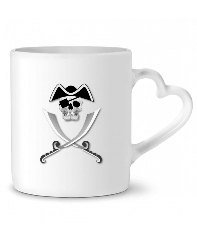 Mug coeur Pirate blanc, crâne, tête de mort, avec sabre spécial Haloween par                        