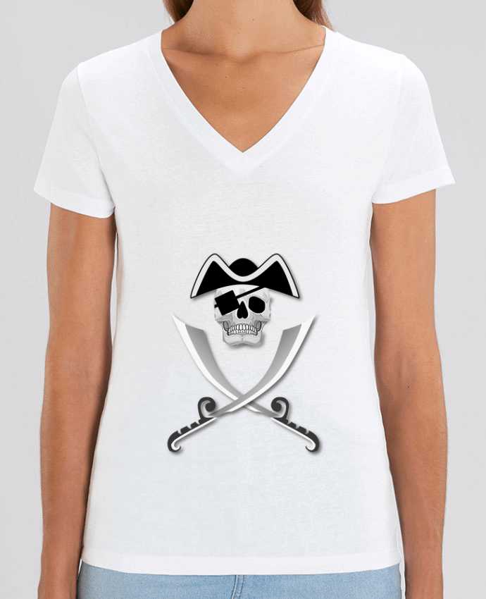 Tee-shirt femme Pirate blanc, crâne, tête de mort, avec sabre spécial Haloween Par                  