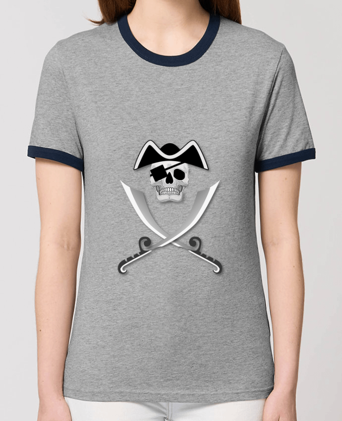 T-shirt Pirate blanc, crâne, tête de mort, avec sabre spécial Haloween par                          